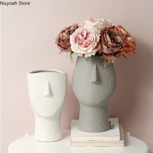Abstract Human Face Ceramic Vase Decoration Living Room Flower Arrangement Dried Flower Accessories Simple Home Decoration Vase