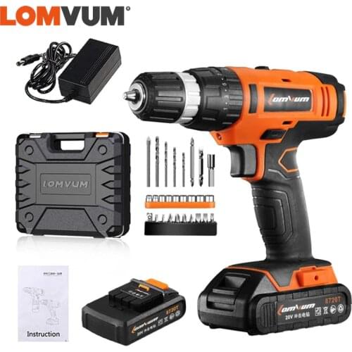 LOMVUM 20V Cordless Drill Impact Multi-function Electric Rechargeable Drill 1500 MAH Battery Hammer Drill Power Tools 8720T