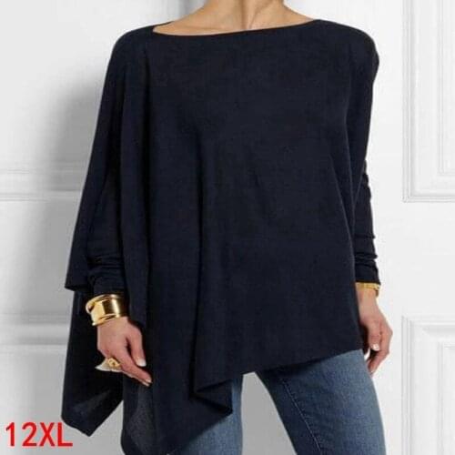 Large size big womens irregular T-shirt plus size 8XL 9XL 10XL 12XL bust 160 spring and autumn long-sleeved loose blue T-shirt