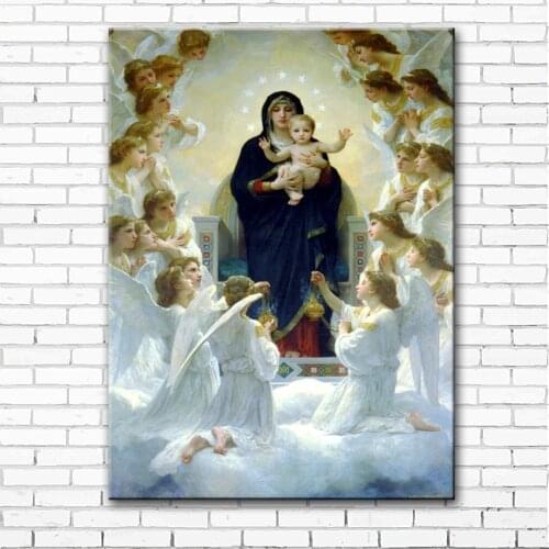 Free shipping Virgin Mary with Jesus printed painting on canvas home decoration picture Christian prints canvas oil painting
