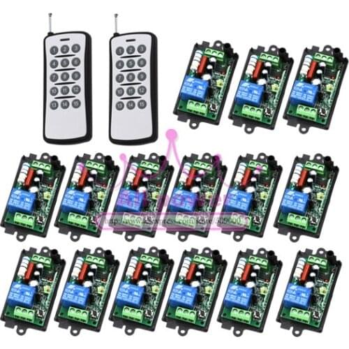 Wireless 1 Channel Remote Control Switch 110V 220V RF Gate Garage Door 15pcs Receivers and 2pcs Transmitters