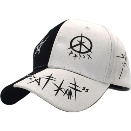 Men Women Korean Harajuku Hip Hop Baseball Cap Color Block Graffiti Letters Printed Sunscreen Adjustable Trucker Hat