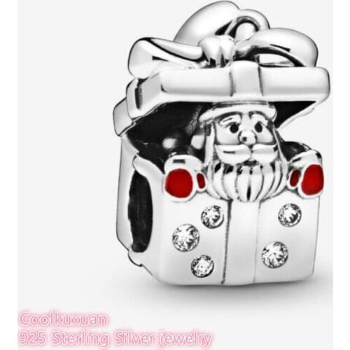 Winter 100% 925 Sterling Silver Santa in a Giftbox Charm beads Fits Original Pandora bracelets Jewelry Making