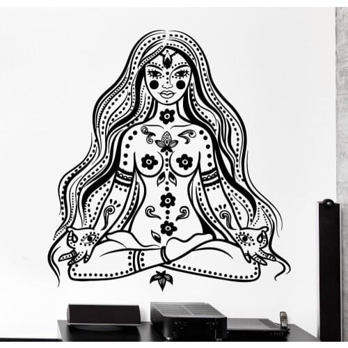 Art Buddha Chakra Meditation Girl Wall Sticker Vinyl Home Room Decorative Mantra Wall Mural Removable Art Wallpaper Y-807