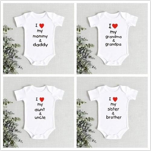 I Love My Mommy/Daddy/Grandma/Grandpa Newborn Baby Romper Funny Infant Boys Girls Onesie Soft Short Sleeve Cotton Baby Bodysuit