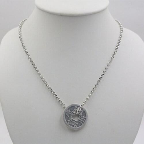 Sterling S925 Silver Chinese Emperor Coin Pendant & 18inch Cable Chain Link Necklace