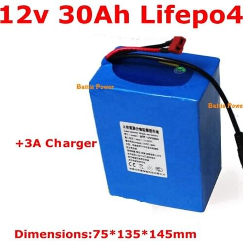 Lifepo4 12v 30ah 12.8v battery +3A Charger for 12V 360W Hernia lamp Rod box inverter Fish finder LED miner safety light Monitor