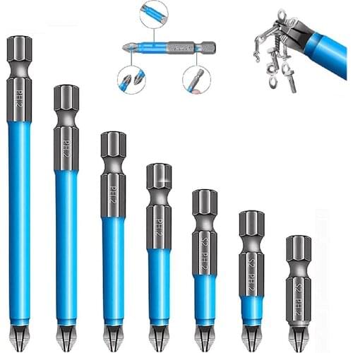Magnetic Anti-Slip Drill Bit 7PCS,PH2 Bits Set Handle Tool,S2 Alloy Steel Cross Single-Head and Hex Shank Screwdriver Head Screw