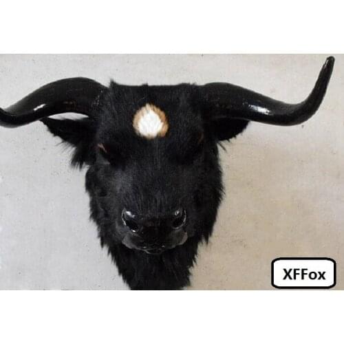 Big simulation cattle head model polyethylene&furs real life black cattle head wall pandent doll gift 56x38x50cm xf964