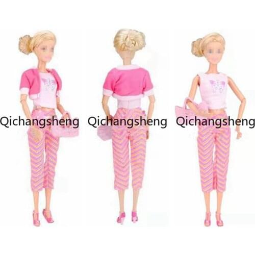 Fashion Pink 1/6 BJD Doll Clothes For Barbie Accessories Outfits Set Coat & Butterfly Shirt & Pants & Shoes & Handbag Kids Toys