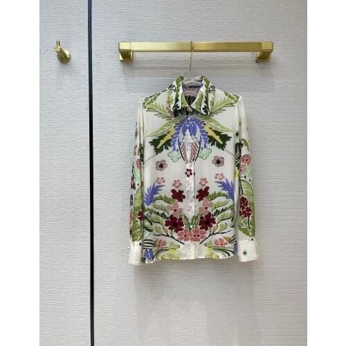 Fashion ladies 2021 new long sleeve sexy printed silk shirt 0118