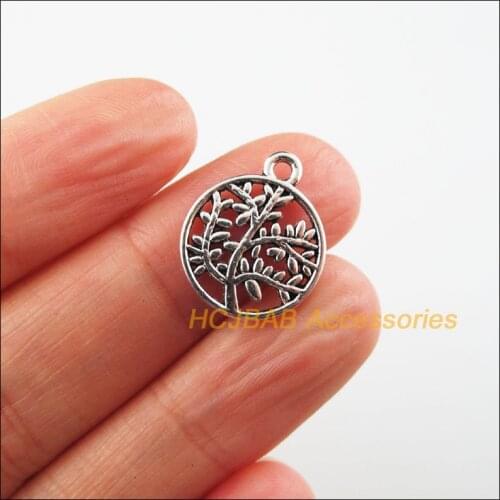 Fashion 25Pcs Tibetan Silver Color Round Tree Heart Charms Pendants 15x18mm
