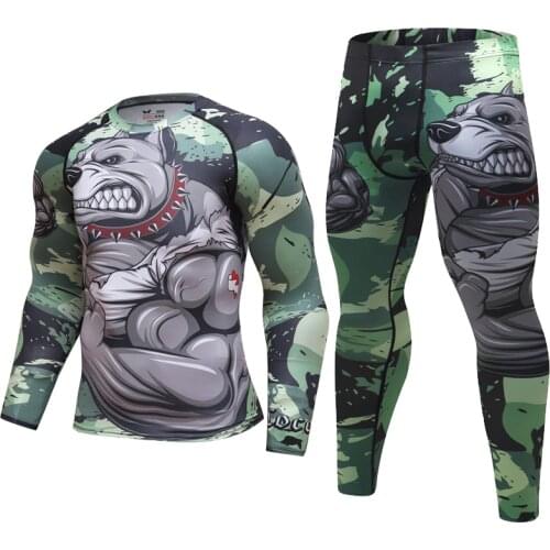 Mens tracksuit Set 3D animal Compression T-Shirt+Pants Skin Tight Long Sleeves Fitness Rashguard Viking Sets Gyms Fitness Suit