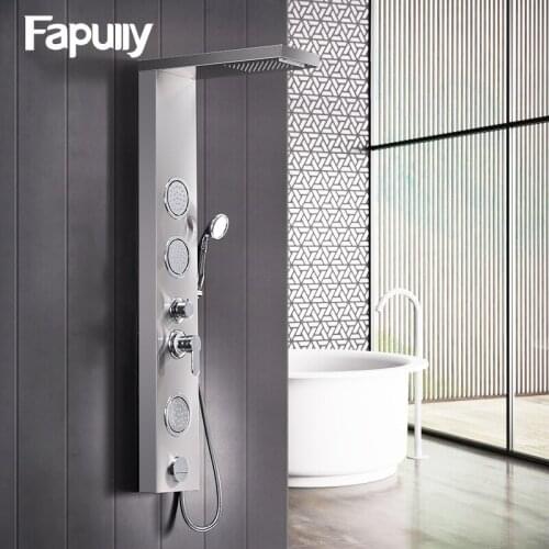 Fapully Bathroom Shower Panel Wall Mounted Massage System Faucet with Jets Hand Shower Rain Waterfall Shower Panel LY112-01N