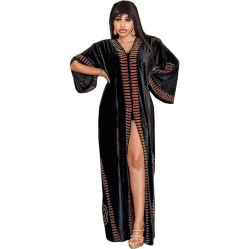 2020 Autumn Stripe Africa Clothing Muslim Long Maxi Dress High Quality Fashion African Dress For Lady African Dresses For Women