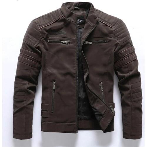 Autumn Winter Motorcycle PU Leather Jacket Men 2020 Vintage embroidery Fleece Warm Multi-pocket Leather Coat Male European Size