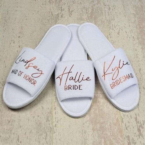 Personalised name and Any text luxury open toe spa wedding Hen party Bridal Bridesmaid slippers rose gold red foil gold /silver