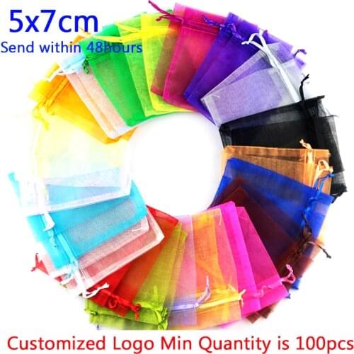 Gift bags for jewelry wholesale 500pcs mix color 5*7cm solid transparent organza bags small drawstring Embalagem Para Presente