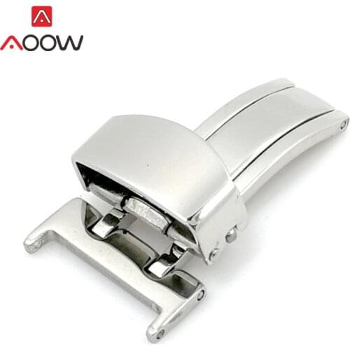 14mm 16mm 18mm 20mm 22mm Stainless Steel Butterfly Deployment Watch Band Buckle Metal Fold Button Strap Clasp Accessories Silver