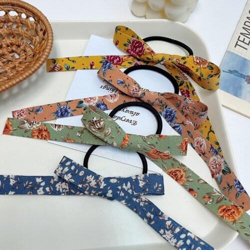 Children Cute Floral Knotted Double Bow Elastic Hair Bands Girls Lovely Sweet Scrunchies Rubber Bands Kids Hair Accessories