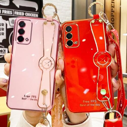 Luxury Electroplated Lanyard Case For OPPO A92S A92 A72 A52 A91 A53 A79 A57 A59 A83 A73 A32 A93 Wrist Strap Phone Holder Case