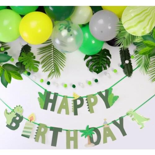 Happy Birthday Theme Dinosaur Pull Flag Birthday Party Supplies Decoration Banner Favors For Kid Gift