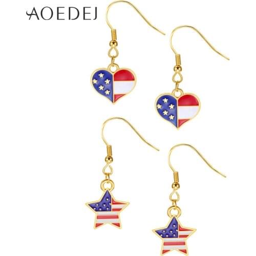 AOEDEJ Gold Color American Flag Earrings for Women Heart Star Shape Drop Earrings General Election Jewelry Accessories Gifts
