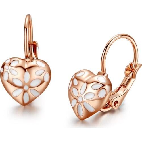 Ociki Rose Gold Color Austrian White Flower Heart Shape Crystal Earrings Office Jewelry for Women Girls Gift Drop Shipping