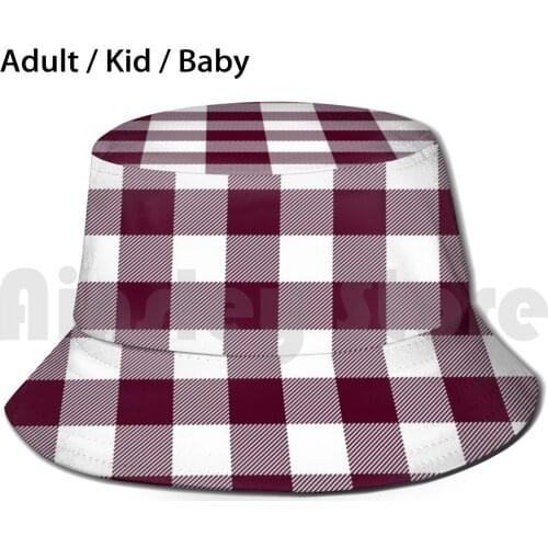 Gingham Bordeaux Sun Hat Foldable UV Protection Gingham Vichy Squares Bordeaux Elegant Holiday Stylish Prosperity
