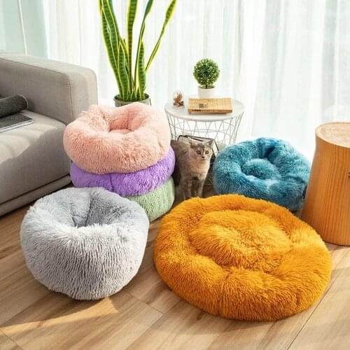 Super Soft Dog Bed Sofa Plush Cat Mat Dog Beds House Donut Round Fluffy Cat Sleeping Basket Long Plush Warm Cushion Pet Mat
