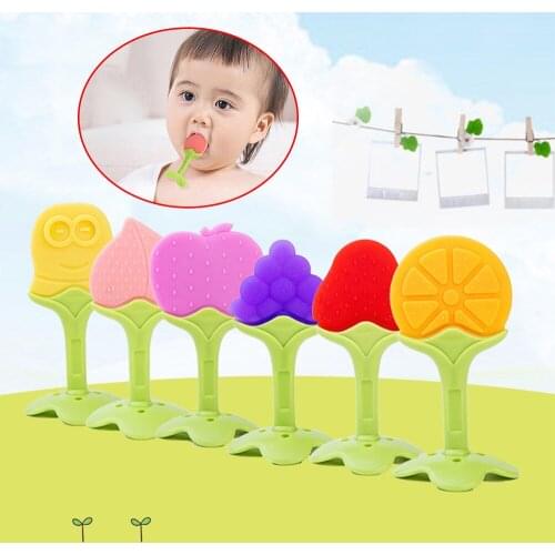 High Quality Food Grade Silicone Cartoon Rruit Toddler Molar Teether Pain Tool For Baby Gift Natural Stop Sucking Thumb Toy