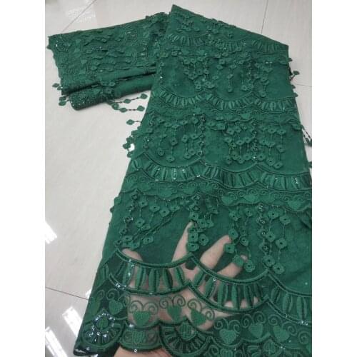 Green 2021 Latest African Sequins Lace Fabric Embroidery Nigerian Tulle Lace French Milk Silk Lace Fabric For Party NFM4917