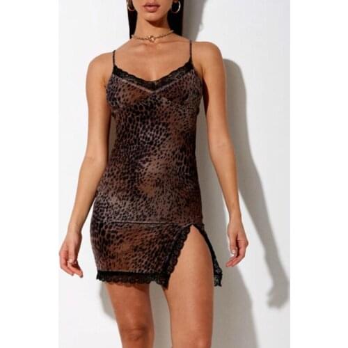 Musuos Ladies Summer Club Nightdress Summer Sexy Sling Straps V Neck Lace Floral Printed Patchwork Split Short Vestidos Women