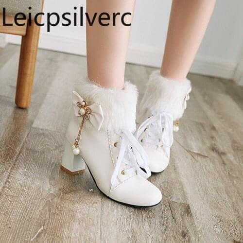 Womens Boots The New Autumn And Winter fashion Round head zipper Crystal mid heel Womens shoes plus size 32-43 6cm high