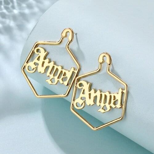 Lost Lady Angel Letter Statement Earrings for Women Irregular Geometric Metal Dangle Earrings Wholesale Jewelry Dropshipping