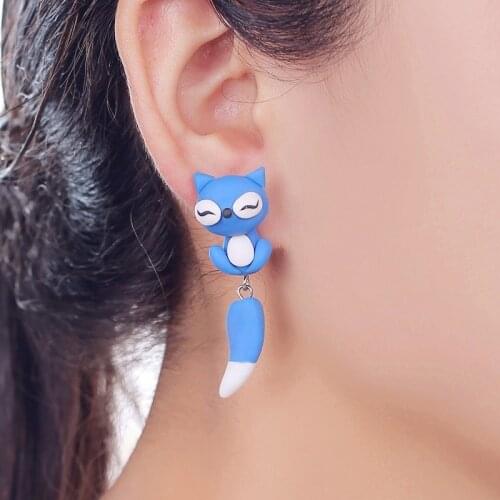 TTPAIAI 30 Brand Handmade Polymer Clay Blue Fox Stud Earrings Fashion Jewelry Cartoon 3D Animal Earrings For Women Girl Gift
