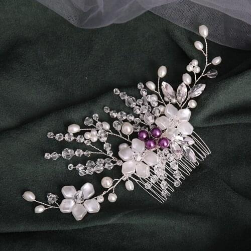 Pearl Flower Rhinestone Hair Comb Hair Accessories Headpieces for Woman Hair For Wedding Elegant Womens Accessories Comb