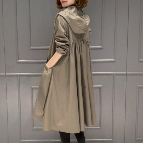 Woman Trench Jacket Coat Autumn Leisure Womens over the Knee Trench Coat Loose Large Size Coat Veste Femme