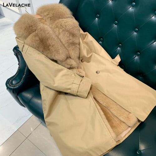 2020 Autumn Trench Coat Women Real Fur Coat Long Winter Jacket Real Fox Fur Collar Rabbit Fur Liner Ladies Outerwear Streetwear