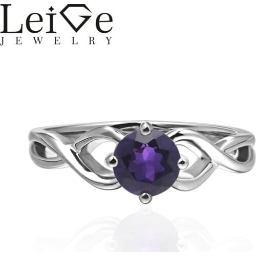 Leige Jewelry Round Cut Solitaire Amethyst Rings Wedding Rings for Women Sterling Silver 925 February Birthstone