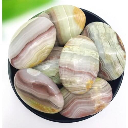 1pcs Natural Pink Banded Calcite Palm Stones Quartz Mineral Crystals Massage Healing Gemstones for Home Decor