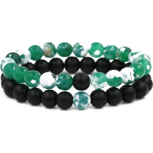 2Pcs/set Charm 8mm Multi-faceted green Natural stone bead Bracelets Bangle for Men&Women fashion DIY Jewelry Trendy Creative