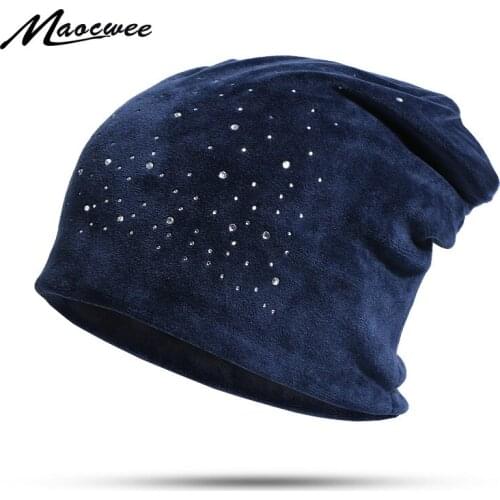 2019 Winter Velour Slouchy Beanie Hat for Women Cashion Rhinestones Diamond Skullies&Beanies Female Balavaca Soft Warm Hats