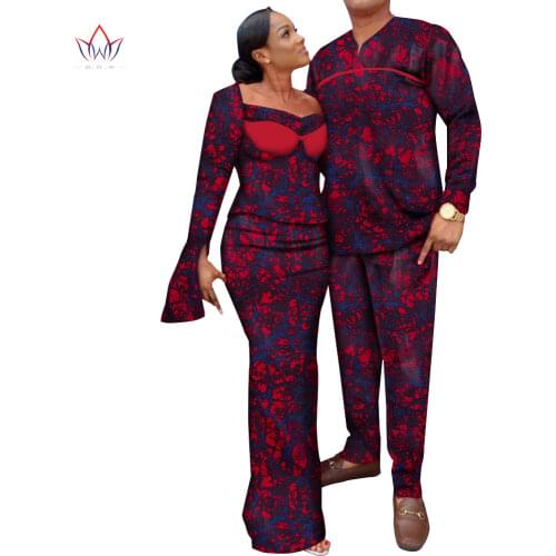 2021 African Couples Clothes Bazin Riche Dashiki Mens Casual Suits and Women Skirt Sets African Clothes for Lovers Party WYQ770