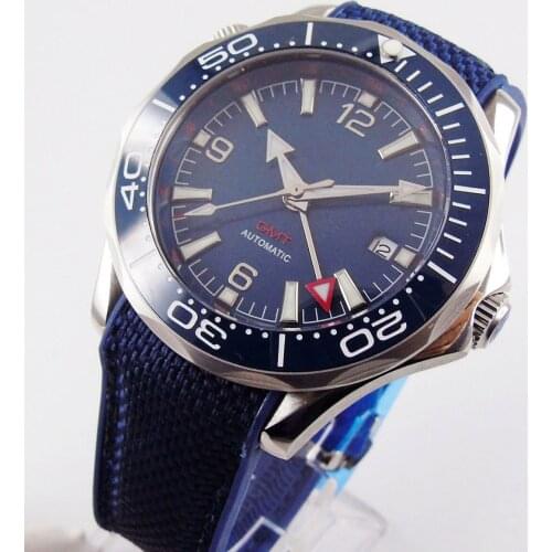41mm Self Winding Mens Watch Automatic GMT Movement Sapphire Glass Rubber Strap Date Window