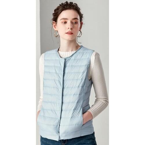 Ailegogo New Causal Women White Duck Down Vest Ultra Light Vest Jacket Winter Weightless Round Collar Sleeveless Coat Outwear