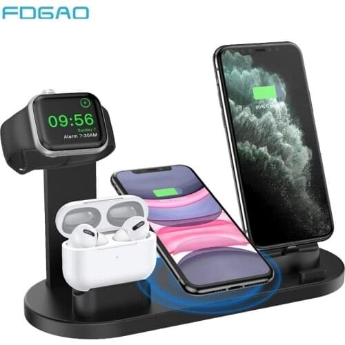 FDGAO 4 in 1 Qi Wireless Charger Charging Dock For iphone 11 Pro XS MAX XR X 10W Fast Charging Stand For Apple Watch Airpods Pro