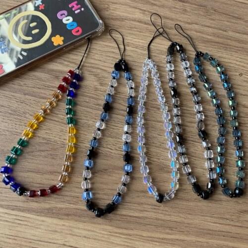 Boho Colorful Crystal Simple Bead Mobile Phone Chain Luxury Crystal Phone Charms Anti-lost Lanyard