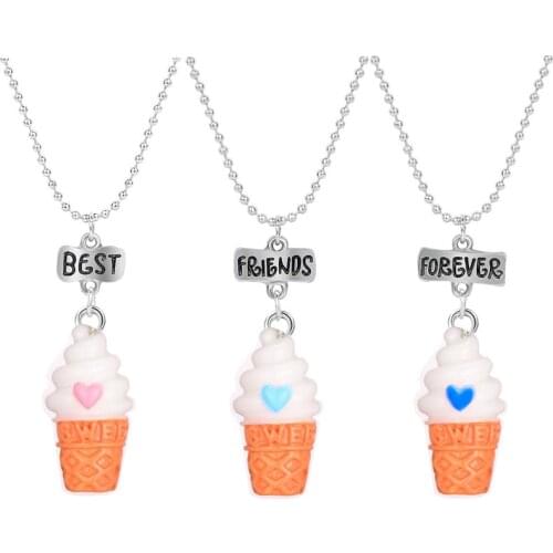 BUDROVKY Best Selling Cute 3D Simulation Lovely Ice Cream Pendant Ornament Friends Necklace Wholesale 3 Pcs