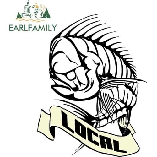 EARLFAMILY 13cm x 9.9cm Car Styling Mahi Dolphin Bones Sticker Car Truck Boat Decal Car Stickers JDM Motorcycle Graphics